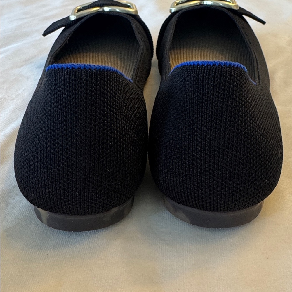 Rothy's The Emblem Round Toe Black Flats with Gold Buckle, sz 8.5 - Picture 4 of 6